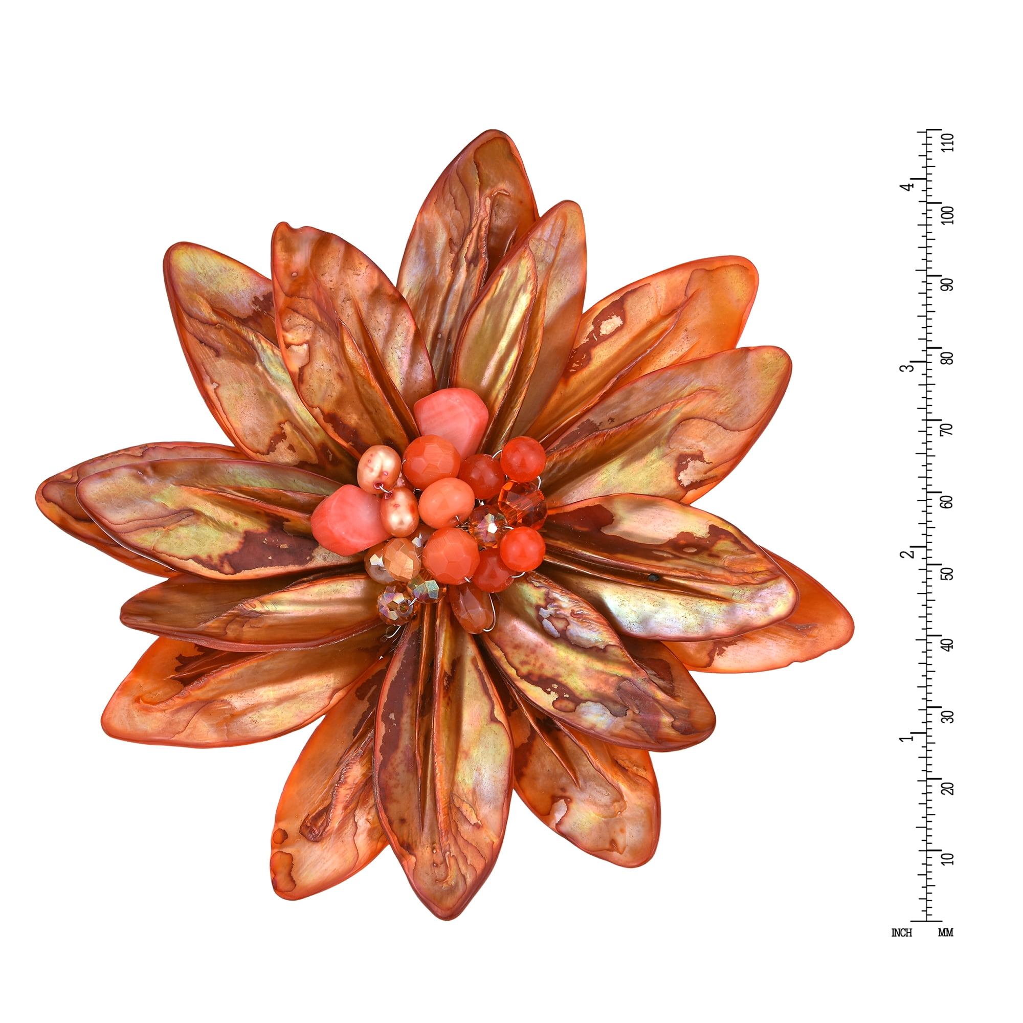 AeraVida Handmade Floral Brooch - Brown Mother Of Pearl, Cultured Freshwater Pearls & Crystal, Elegant Pin