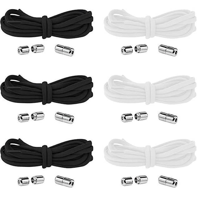Cordones elásticos, 6 pares de cordones para niños sin nudos de 105 cm con hebilla de metal, cordones elásticos sin nudos en blanco y negro Rojo Verde Cocina, Decoración y Otros