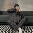 thumbnail image 1 of Pijama de algodón para mujer, ropa de dormir con estampado de letras y rayas, estilo lujoso, informal, para el hogar, Primavera, 1 of 4