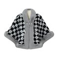 thumbnail image 2 of Umfun Women's Checkered Velvet Faux Fur Trim Cape Wrap Short Winter Shawl Outerwear with Pearl Toggle Closure and Cozy Cuffs for Party Casual Holiday, 2 of 7