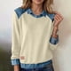 thumbnail image 2 of Camisas de manga larga for mujer, cuello de mezclilla, costura de retales, sudadera, Tops casuales, jersey, 2 of 6