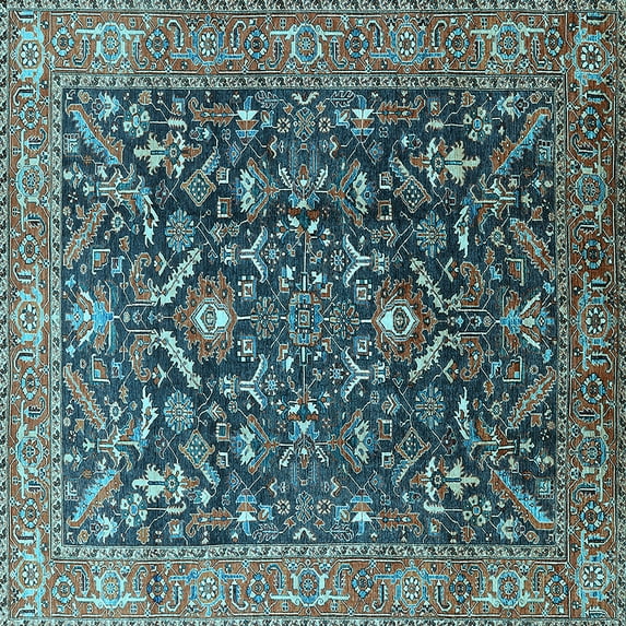 Ahgly Company Indoor Square Oriental Light Blue Industrial Area Rugs, 6' Square