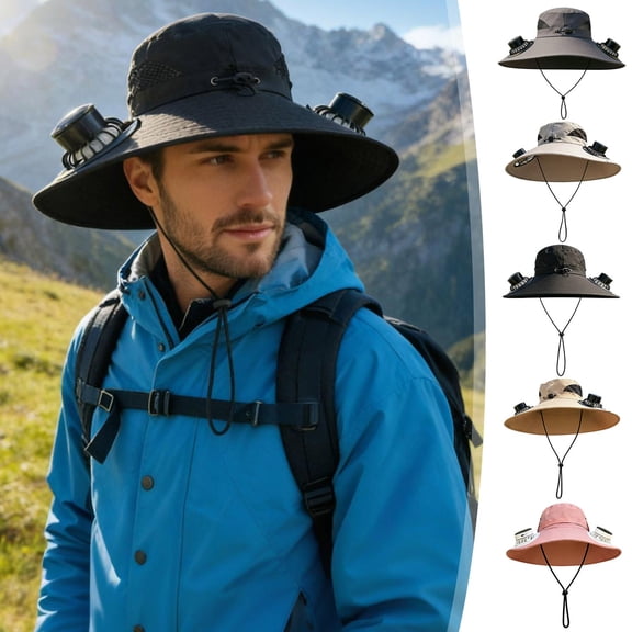 Solar Fan Hat with 2 Rechargeable Fans, Hat with Fans Solar Power, Wide Brim UPF 50 Bucket Hat for Women Men Outdoor Fishing, Beach Gardening Hiking