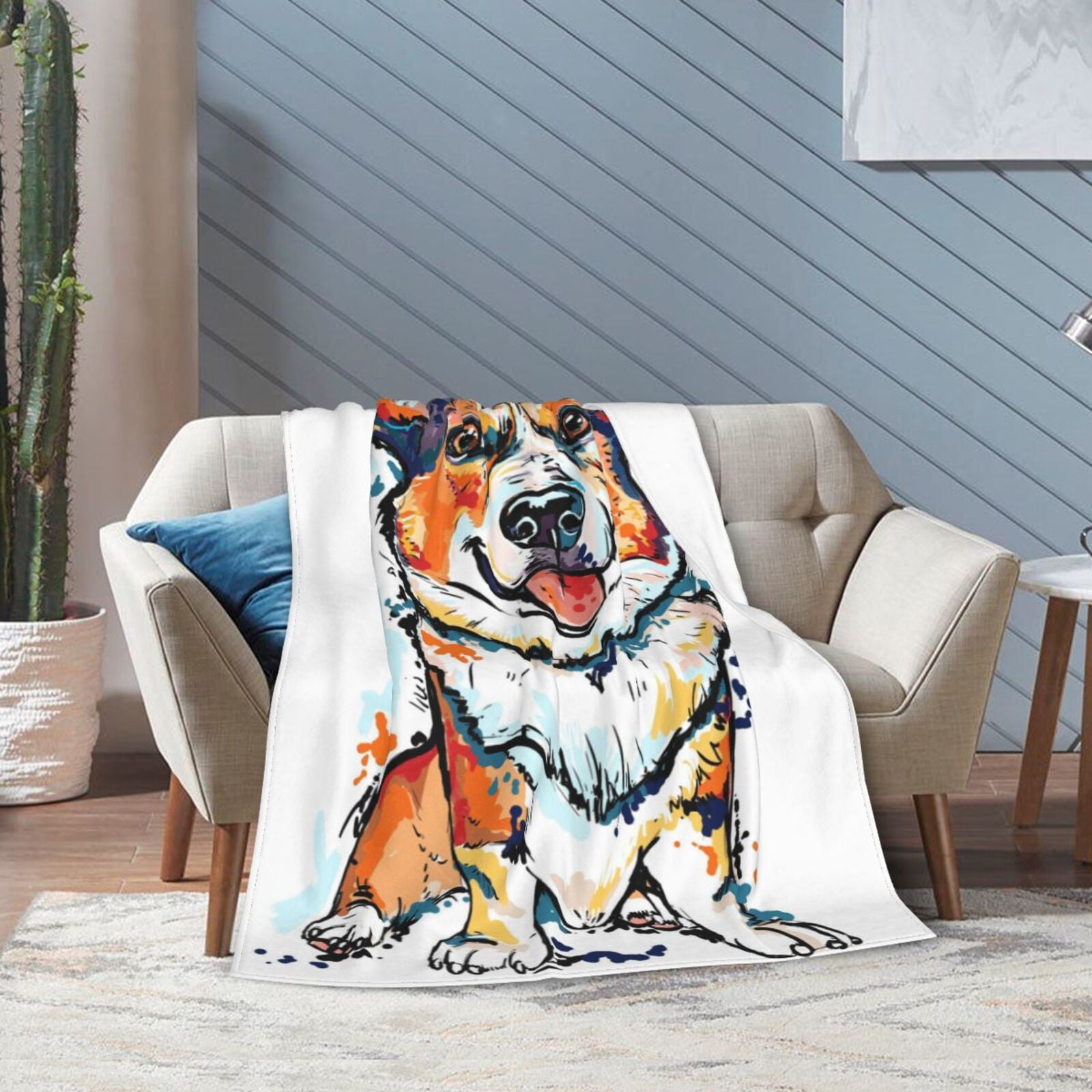 Wijzvio Corgi Dog Throw Blanket Soft Fuzzy Fleece Blanket For Couch Bed Living Room Decoration 60"X50"