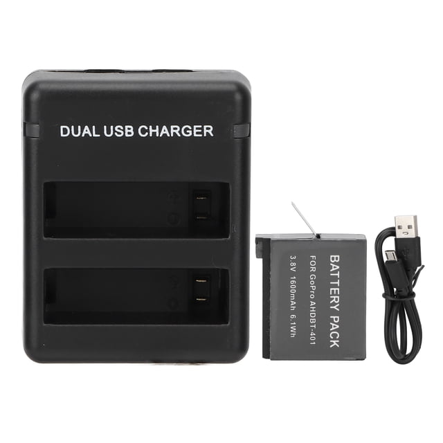 Para batería AHDBT401, cargador doble, batería portátil segura de 1600mAh y cargador USB de 2 ranuras