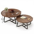 thumbnail image 2 of Mid-Century Modern Round Nesting Coffee Table Set - 2-Piece Walnut & White Marble Finish Side Tables for Living Room, Easy Assembly, 2 of 5