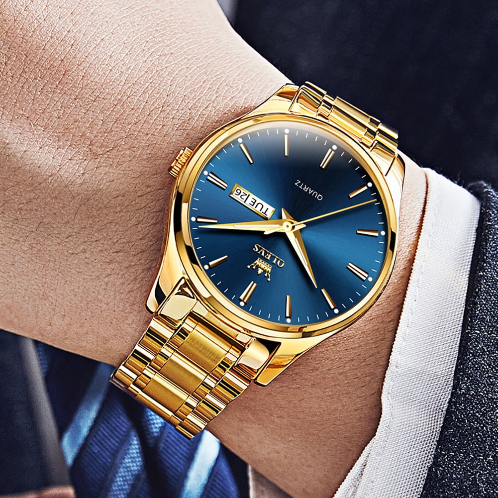 OLEVS Classic Men Watches with Date,Stainless Steel Man Watch with Date, Bussiness Watches for Men,Luminous Quartz Mens Watches Black/White/Blue/Gold, Waterproof Male Reloj para Hombre