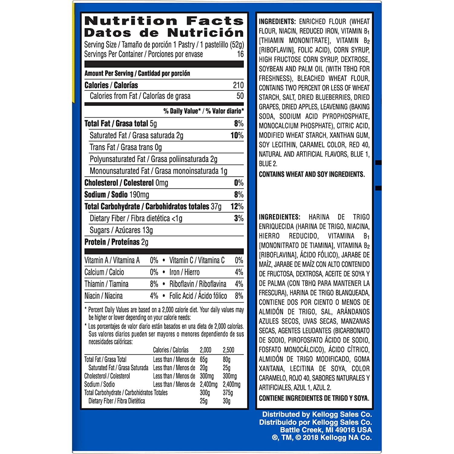 Kelloggs Pop-Tarts Unfrosted - Toaster Pastries Breakfast For Kids, 16 Count, 27 Oz (Unfrosted Blueberry)
