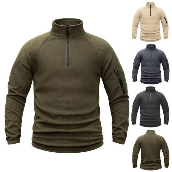 FRSASU Men's Quarter-Zip Pullover Polar Fleece Sweatshirt Stand Collar Long Sleeve Shirt for Men thermal Winter Fall Khaki
