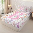 thumbnail image 2 of Homewish Homewish Girls Pink Floral Zipper Twin Comforter Sets with Fitted Sheet and 2 Pillowcases,Garden Flower Zipper Bedding Set,Monogrammed B,Pink Reversible,4-Piece, 2 of 7