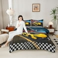 thumbnail image 4 of Castle Fairy Children Teens Racing Car Bedding Comforter Set 2pcs,Geometric Plaid Grid Twin Comforter Sets Microfiber,Extreme Sport Breathable Bedding Set,Lightweight Room Decor,Reversible, 4 of 8
