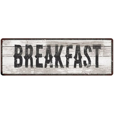 Breakfast Led Sign BREAKFAST Ship Lap Look Distressed Metal Sign 6x18 Country Chic Wall Décor .040 Thick Low Lustre M61800057 ()