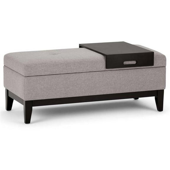 Pemberly Row 42"W Rectangle Storage Ottoman Bench in Cloud Gray Linen Fabric
