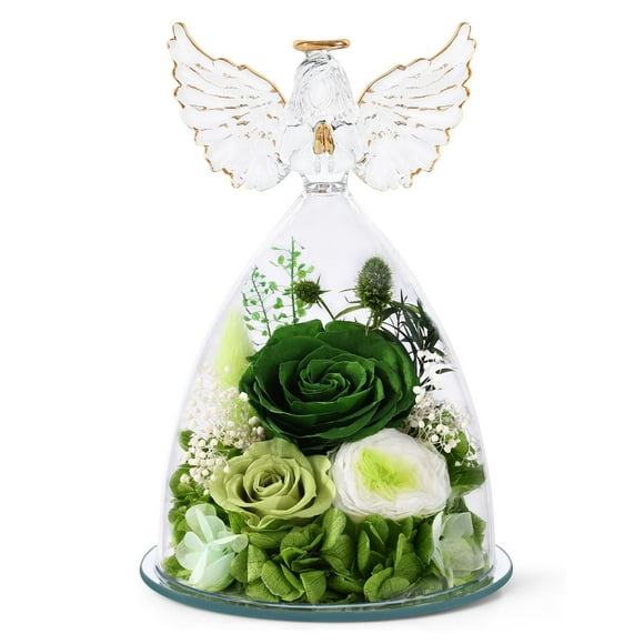 Figura de ángel preservada con forma de flor Rose Forever en vidrio