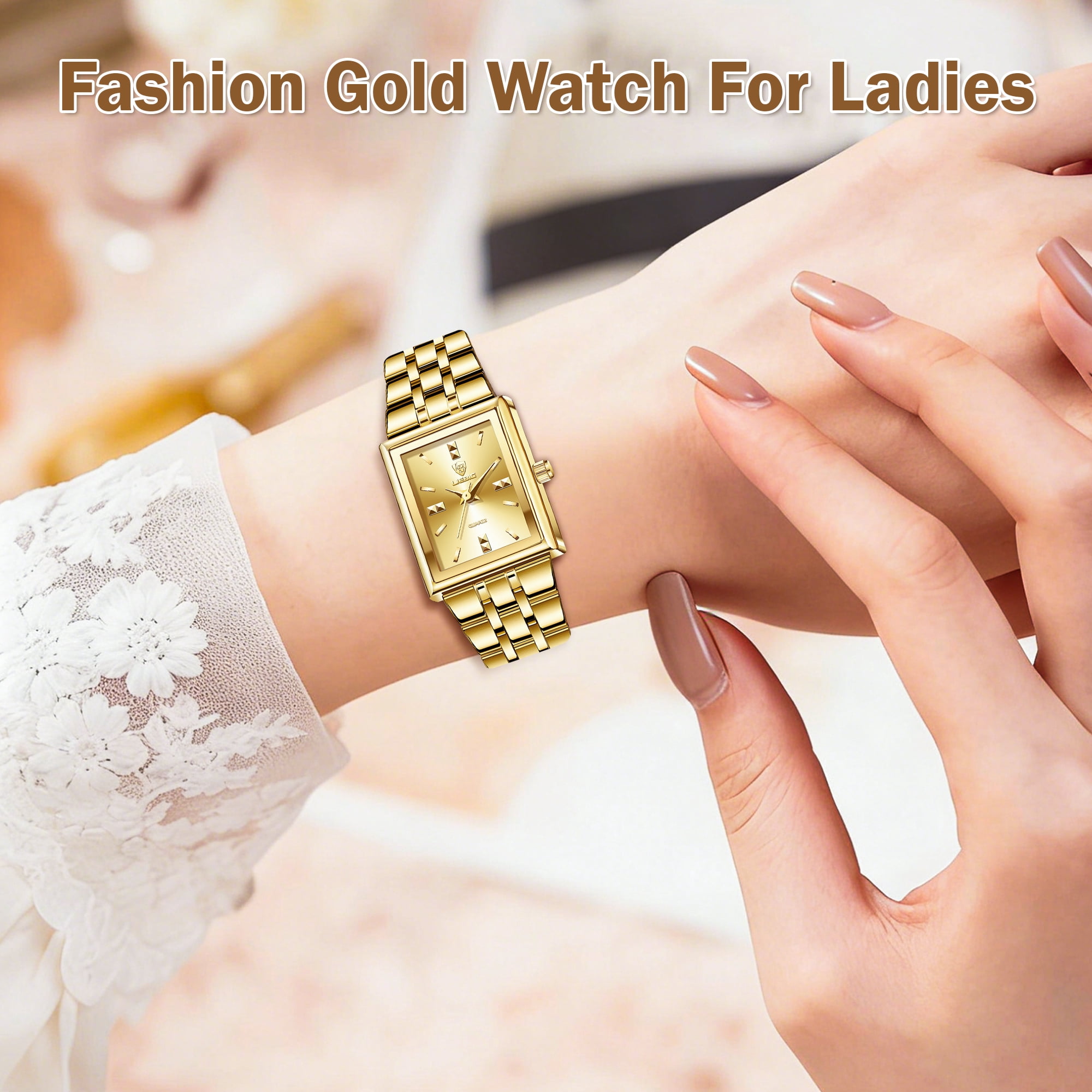 LIEBIG Gold Watches for Women Easy Read Ladies Quartz Waterproof Wrist Watch with Stainless Steel Strap