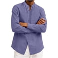 thumbnail image 6 of Mens Stand Collar Shirt Linen Shirt Summer Wrinkle Free Comfort Long Sleeve Dress Shirts Vacation Outfits, 6 of 6