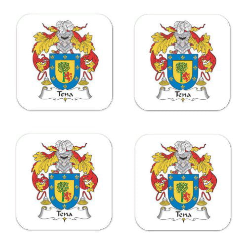 Tena Family Crest Square Coasters Coat of Arms Coasters - Set of 4