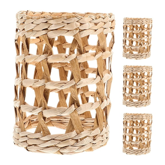MRLESS Set of 4 Creative Straw Weaving Cup Sleeves, Handwoven Reusable Bottle Covers for Coffee Cups, Glass Protection, and Lotion Bottles