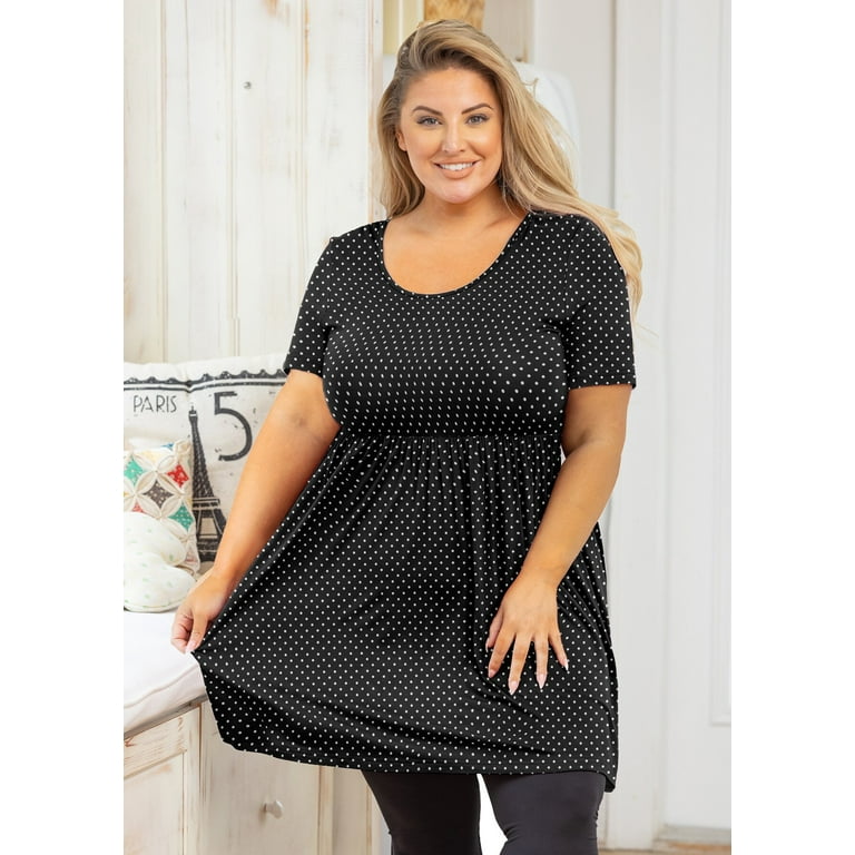 Plus Size Clothes for Women Short Sleeves Black Polka Dot 5X Tops Scoop Neck Tunic Flowy Clothing Shirt - Walmart.com