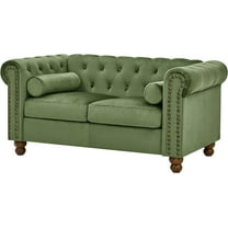 Velvet Chesterfield Loveseat, Tufted 2-Seater Sofa Couch with Nailhead Trim and Rolled Arms for Living Room Office Décor Green