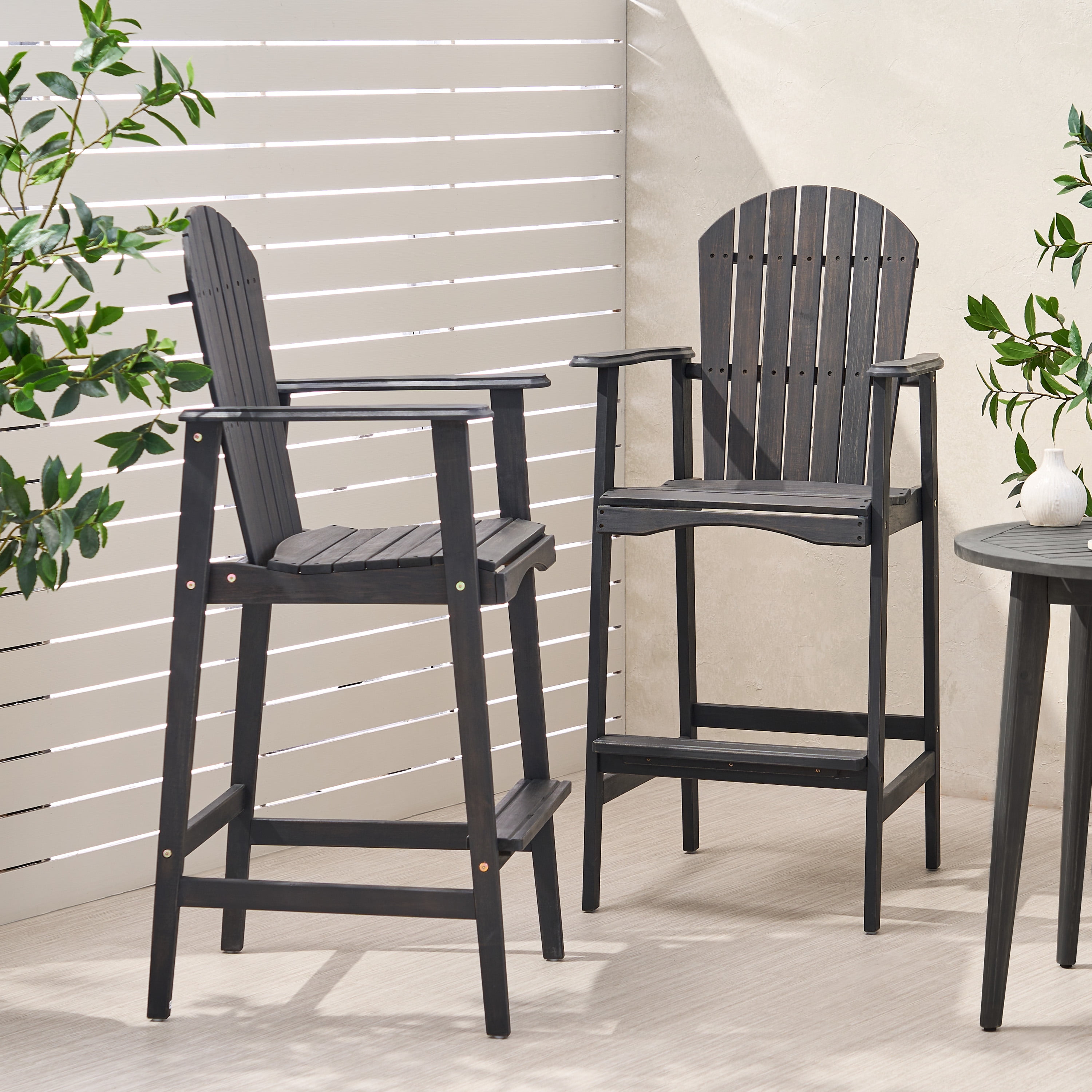 Outdoor Adirondack Bar Stool Set of 2, Solid Wood Height Seats for Patio Bar, Dark Gray