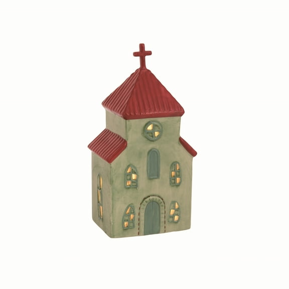 Transpac Dolomite 8.86 in Multicolor Light Up Christmas Church Decorative Ceramic Object
