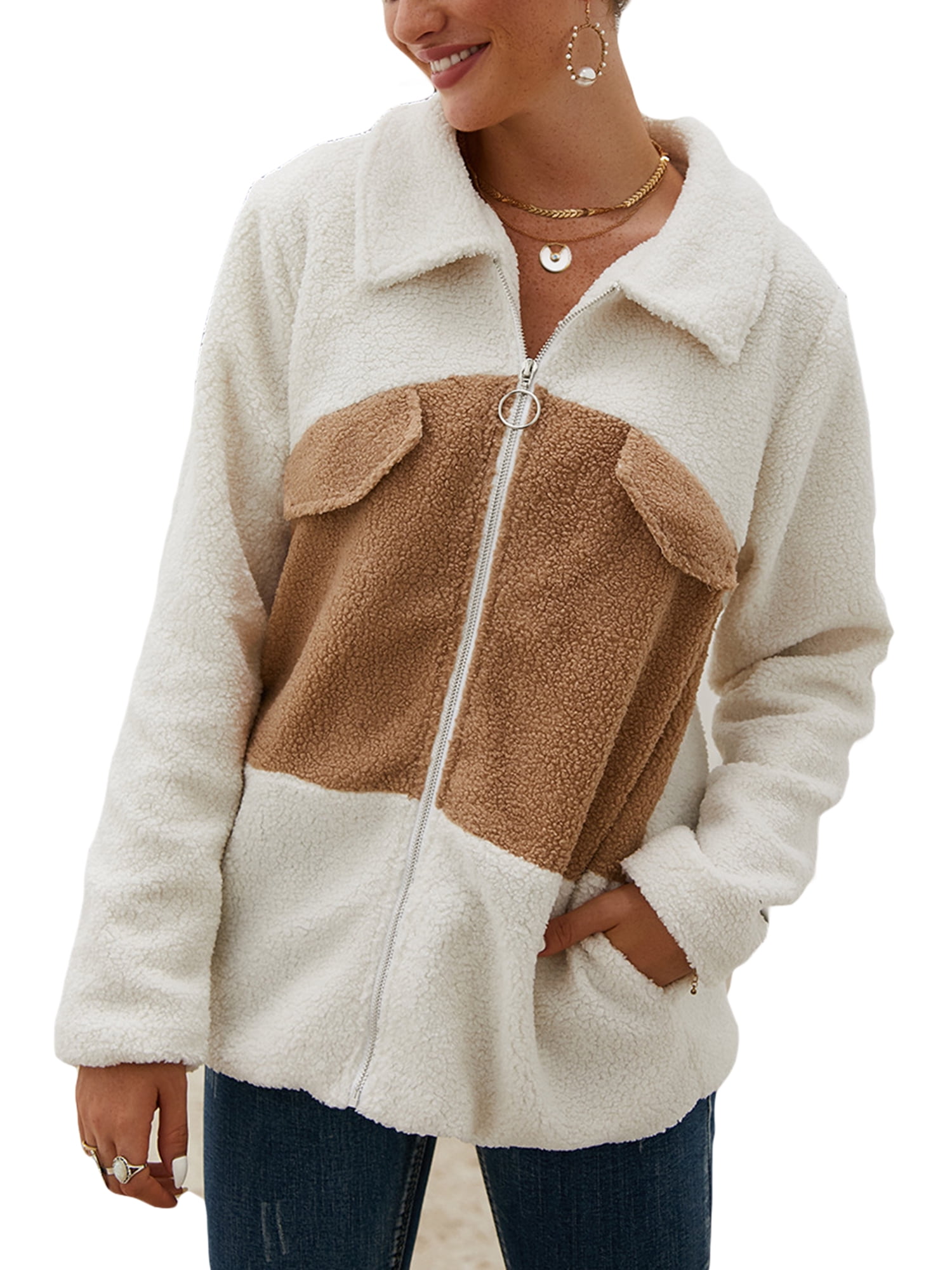 Plus Size Womens Fluffy Plush Sweater Hoodies Jumper Ladies Winter Warm