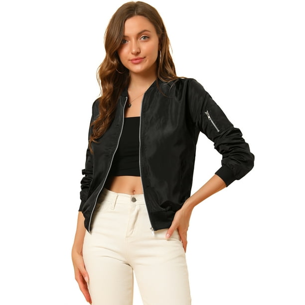 Abrigo rompevientos Allegra K informal con bolsillos Chaqueta de bombardero con cremallera Negro XL