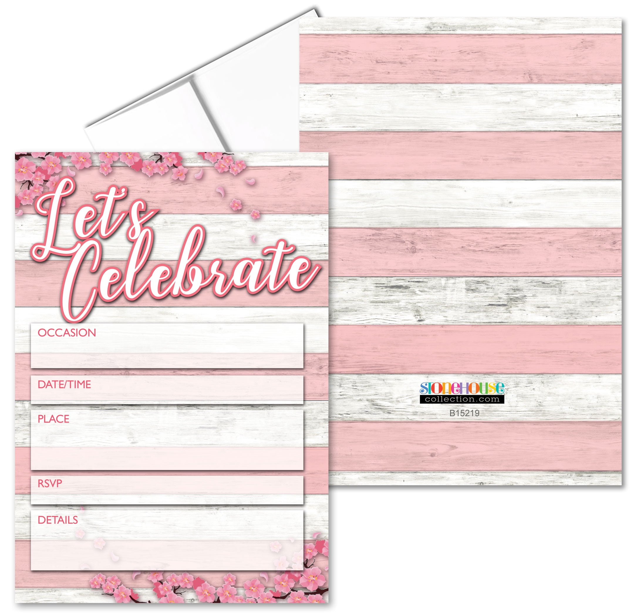 Rustic Invitations with Envelopes - 25 Pink & Gray Invites & Envelopes - Wedding, Baby Shower, Rehearsal Dinner, Birthday Party