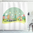 thumbnail image 1 of Children Shower Curtain, Colorful Cartoon of Amusement Park Rainbow Air Balloon Ferris Wheel Carousel Fun, Fabric Bathroom Set with Hooks, 69W X 75L Inches Long, Multicolor, by Ambesonne, 1 of 3