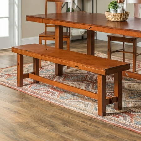 We Furniture Rustic Dark Oak Wood Dining Bench 60 X 14 18h We Furniture Rustic Dark Oak Wood Dining Bench 60 X 14 18h