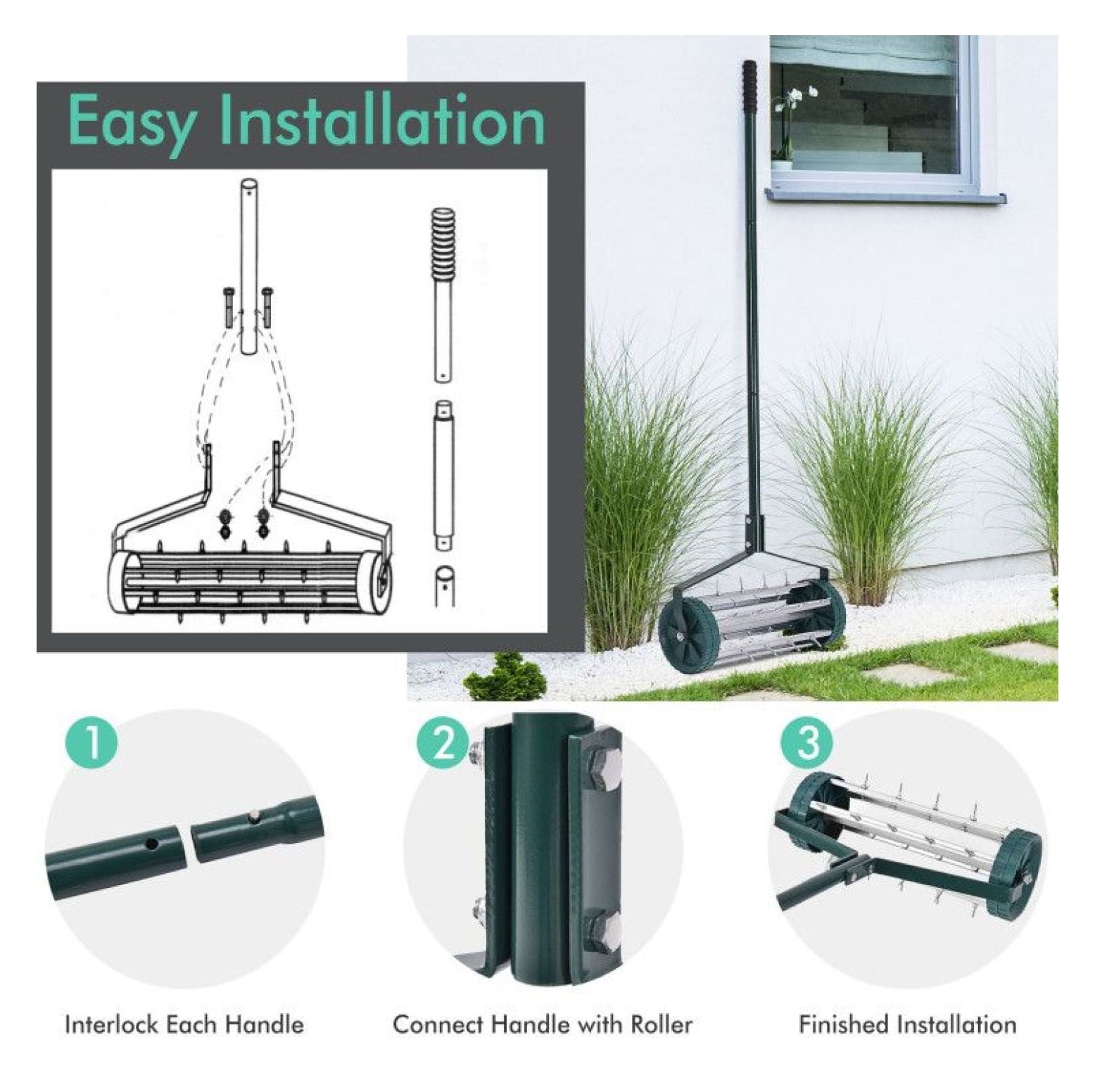 Rolling Lawn Aerator 18 Inch - Manual Lawn Aerator with Tine Spikes & Anti-slip Handle - Lightweight Soil Aerator for Grass - Garden Tool for Water & Nutrient Absorption