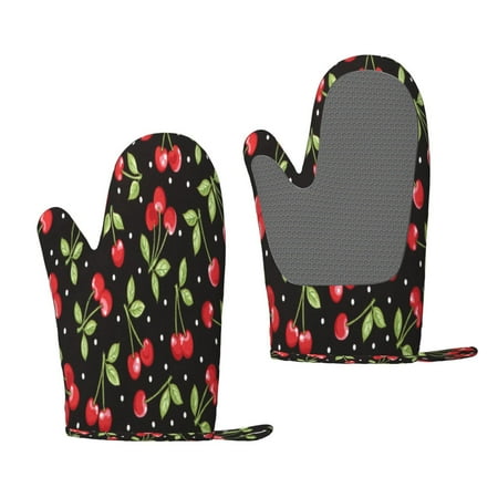 

Hirioo Sweet Red Cherry for Silicone Oven Mitts for BBQ Baking Cooking Set of 2 Heat Resistant 260℃ Non-Slip Kitchen Essentials
