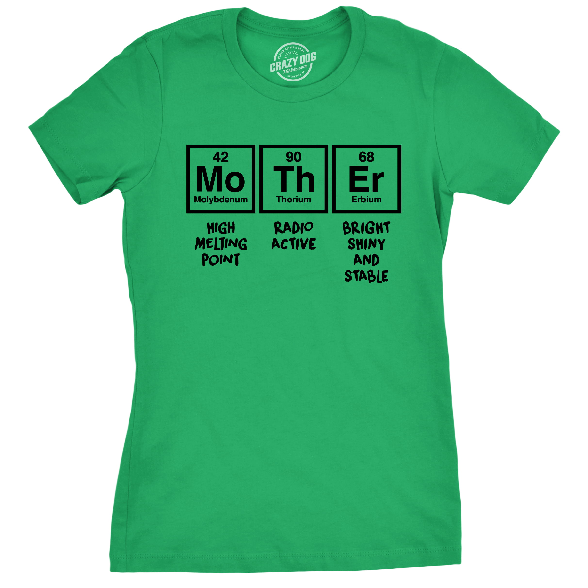 Womens Mother Periodic Table T shirt Funny Novelty Graphic Mothers Day Tee  Nerdy (Green) - M Womens Graphic Tees 