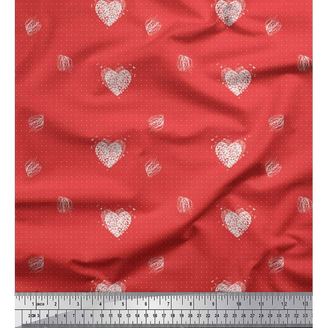 Soimoi Orange Poly Georgette Fabric Heart & Dots Print Sewing Fabric Yard 42 Inch Wide