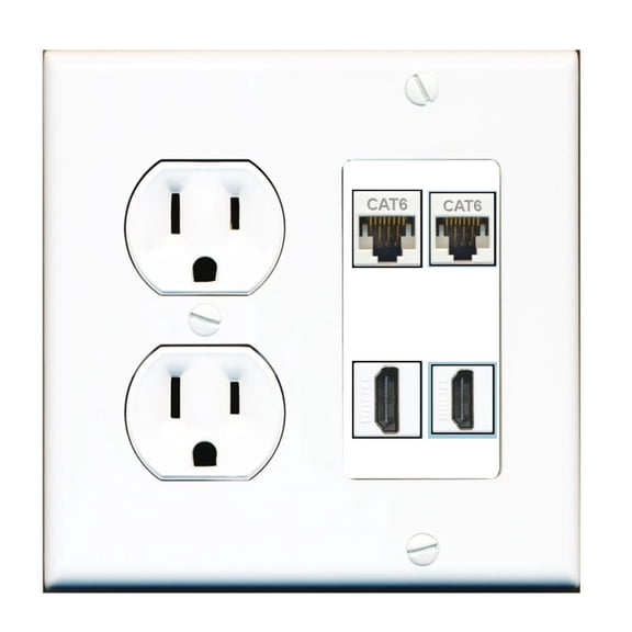 Ultra Spec Cables 4 Port Custom Keystone Wall Plate w/Round Power Outlet