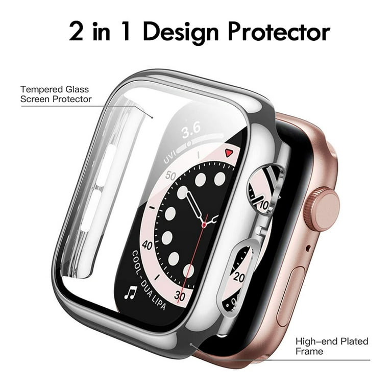 For Apple Watch Series 7 Series 8 Case [41mm], Full Cover Snap-on Cover  with Built-in Clear Glass Screen Protector Anti-Scratch & Shockproof Hard  PC Plated Bumper for iWatch Series 7 8 41mm