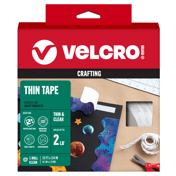 VELCRO Brand Thin General Purpose Tape - 15 Ft x ¾” - Cut Strips to Length - Home Office or Crafts Fastening Solution - Large Roll, 91325