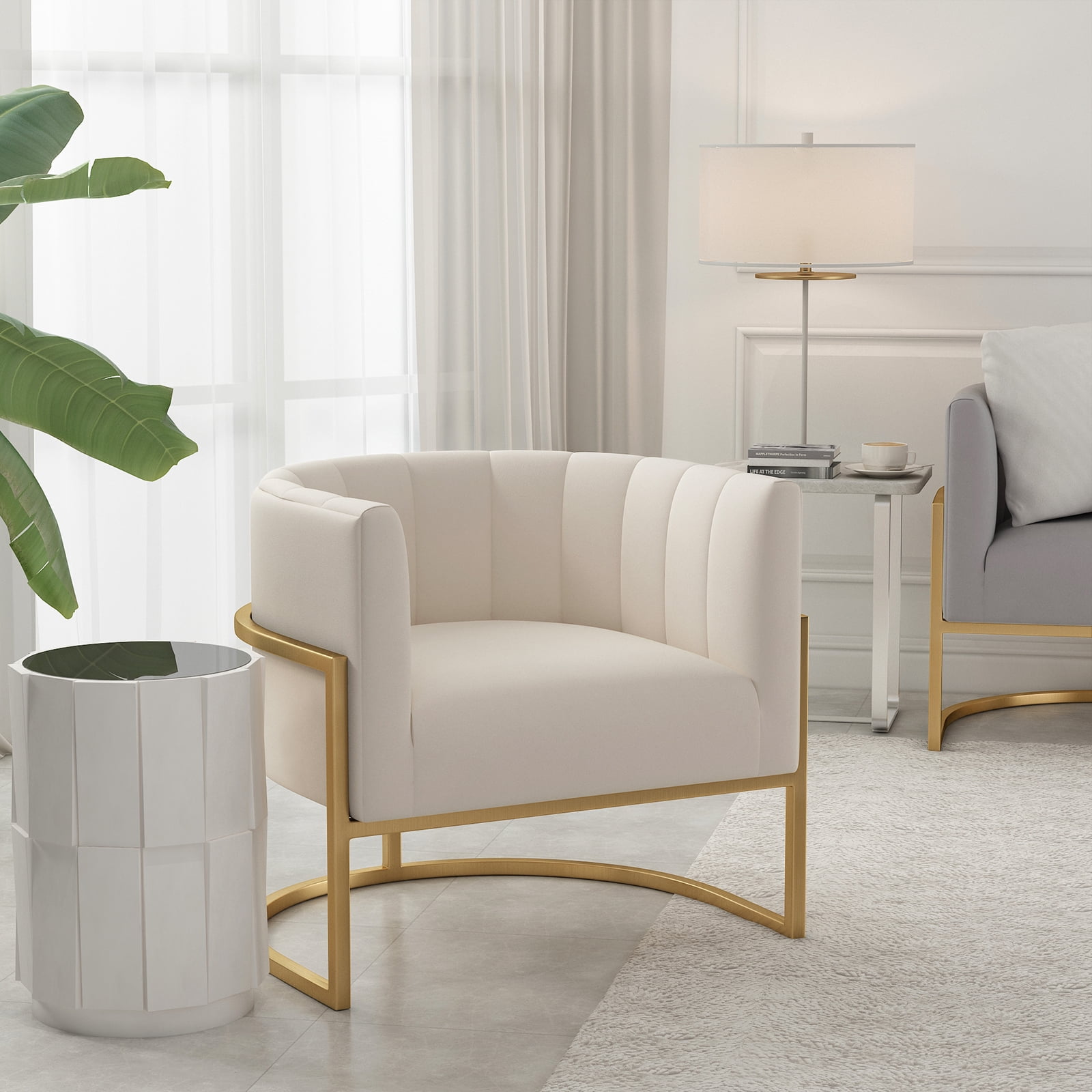 MEXIYA Havana Living Room Chairs Beige Textured Velvet Upholstered ...