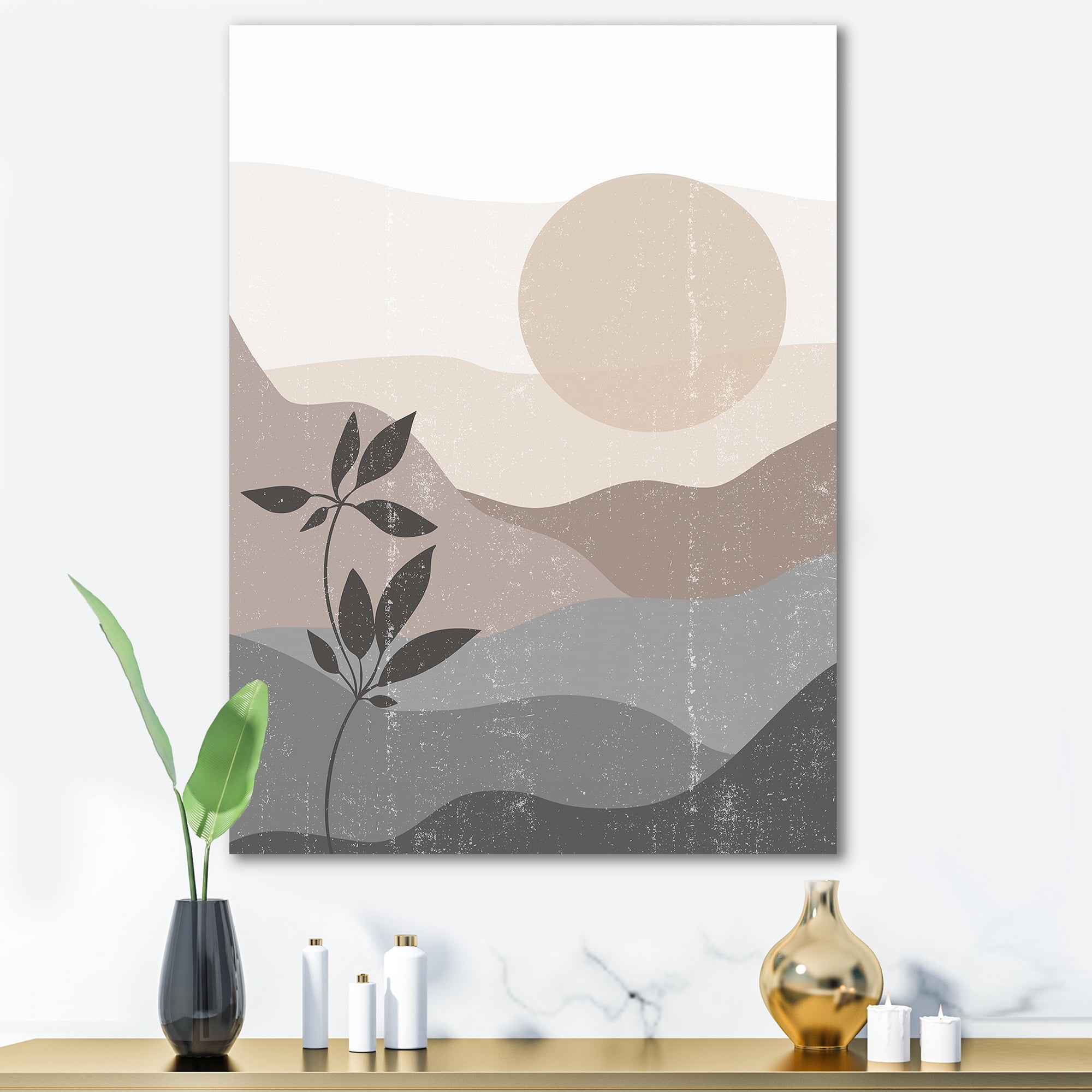 Minimalist Sunset Over Mountain Landscape 16 in x 32 in Painting Canvas Art Print, by Designart