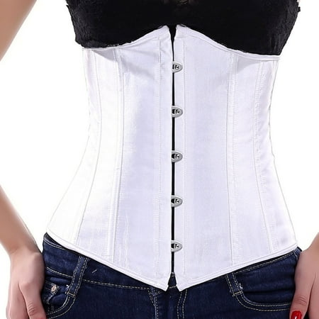 

Huachen Women s Double Heavy Spiral Steel Boned Underbust Waist Cincher Corset White/XL