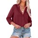 thumbnail image 4 of Camisa Con Cuello Vuelto Para Mujer Camisa Con Cuello En V Para Mujer Camisa Informal Para Mujer Blusa Informal Para Mujer ANGGREK Vino Tinto XL, 4 of 6