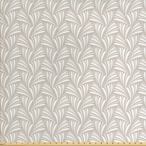 Art Deco Fabric by the Yard Upholstery, Damask Style Geometric Seashell Inspired Wavy Stripes and Pointilistic Lines, Decorative Fabric for DIY and Home Accents, Dust and White by Ambesonne