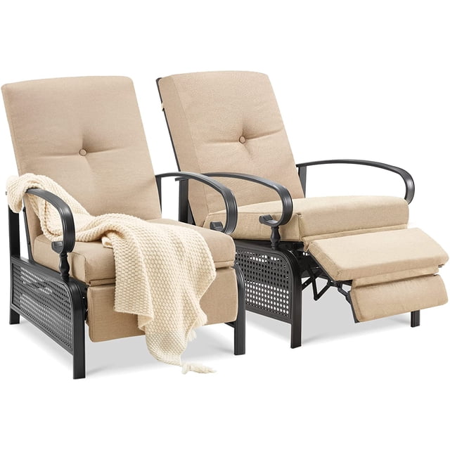 AECOJOY Chaise Longue Inclinable de Patio Réglable avec Coussins, Ensemble de 2 - Beige