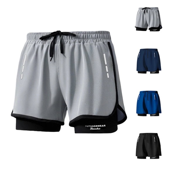 RYDCOT Mens Double-Layer Swim Trunks Swim Shorts Quick Dry Loose 5 inch Inseam Hot Spring Beach Shorts with Compression Liner and Zipper Pocket Navy