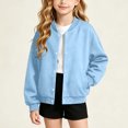 thumbnail image 3 of VIPOIN Kids Varsity Jacket, Snap Button Long Sleeve Bomber Coat with Ribbed Collar, Casual Outerwear, 3 of 6