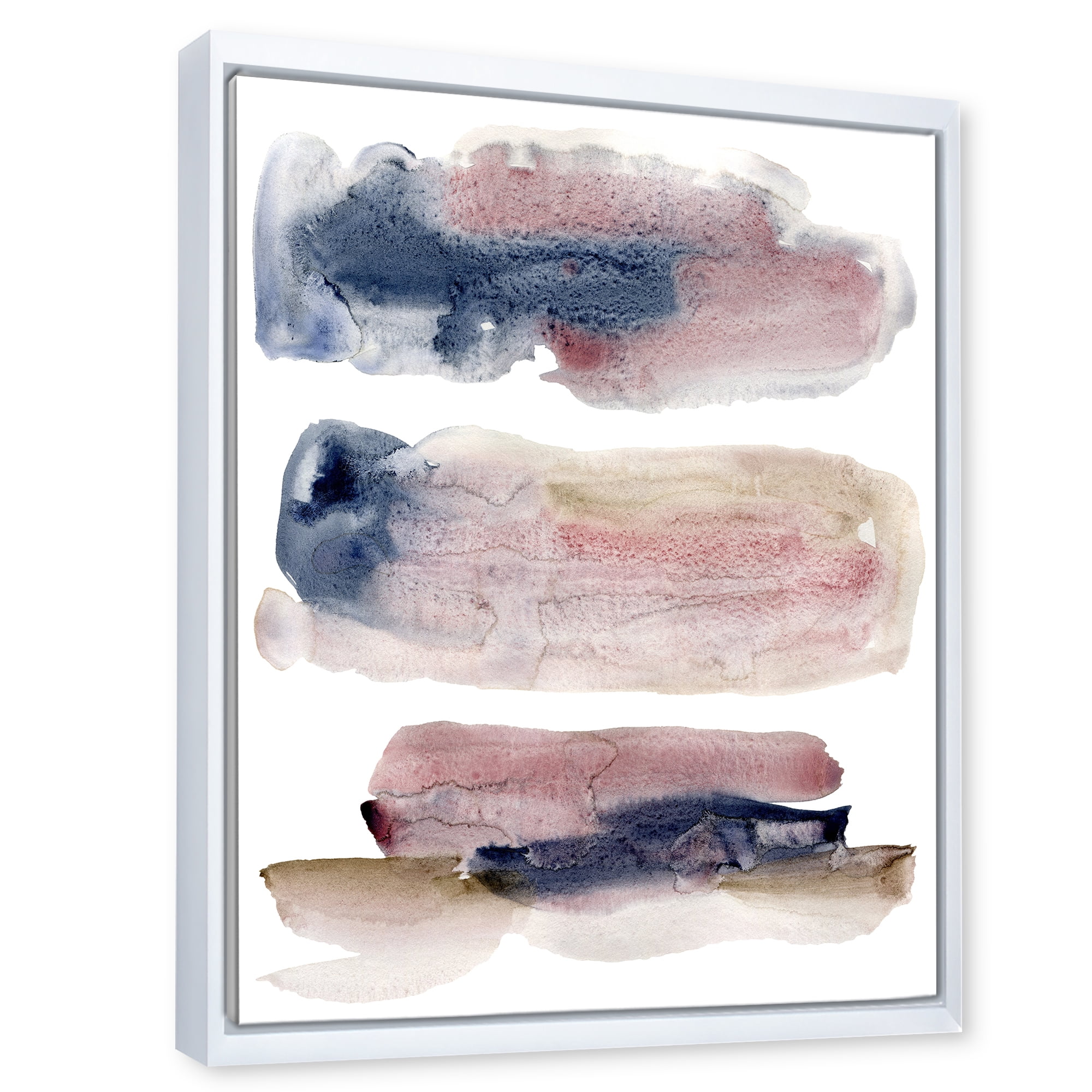 Designart 'Beige Blue and Pink Clouds' Modern Framed Canvas Wall Art Print