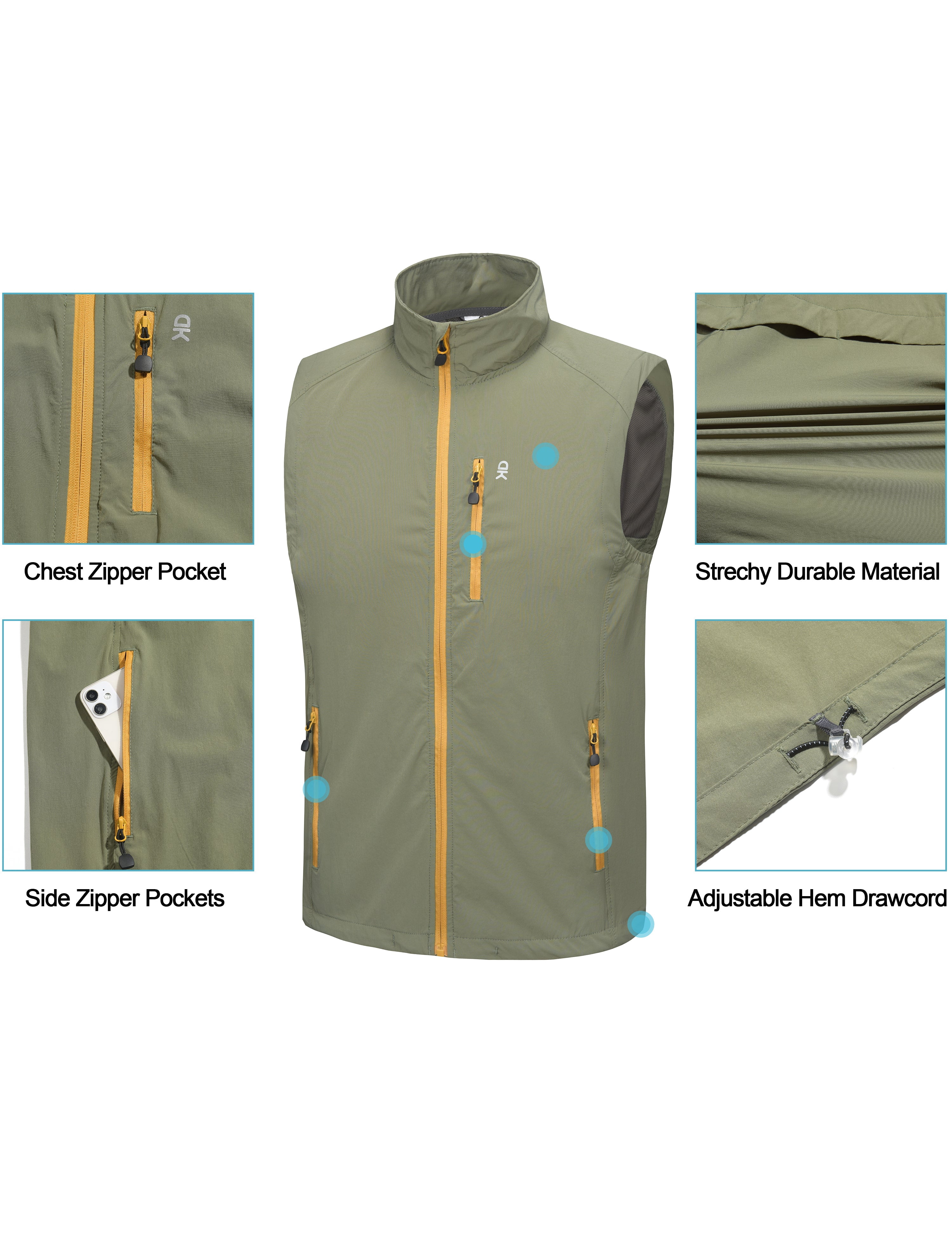 Little Donkey Andy Men's Quick Dry Vest Sleeveless Summer Stretchy Windproof Jacket for Golfing Cycling Running Size XXL