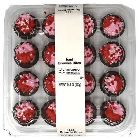 Freshness Guaranteed Valentines Iced Mini Brownies Tray, 14.1oz, 16 Count, Baked, Chewy, Moist Dessert