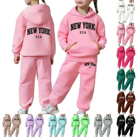 Huachaog 2 Piece Outfits for Girls Child Boys Letter Print Long Sleeve Warm Hoodie Pullover and Pants Kids Clothing 2-3 Y